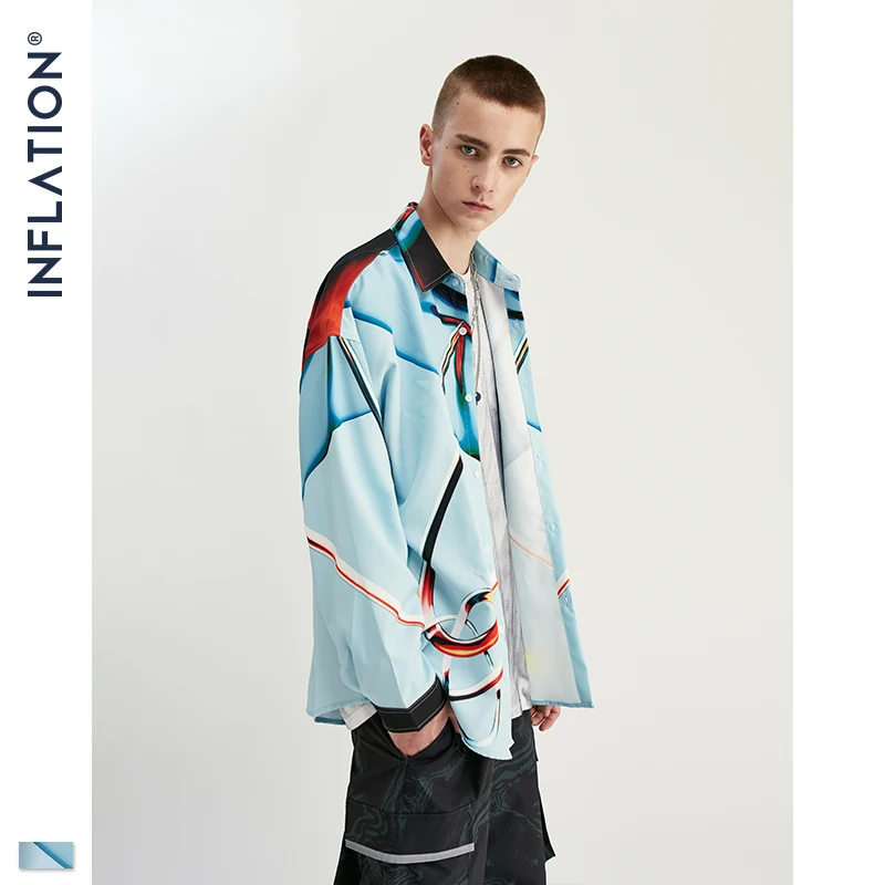 INFLATION Streetwear Men Shirt Long Sleeve Shirts Loose 2020 Autumn New Digital Printing 92150W |