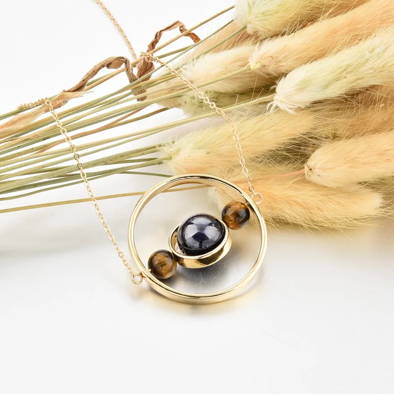 CHICVIE простой золотой круглый полый сплав галактика карта кулон с синим золотым