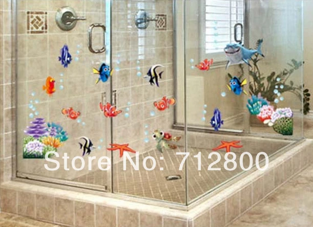 Рыба и пузырь съемный 3d обои на стенах Ванная комната декора Наклейки стену для