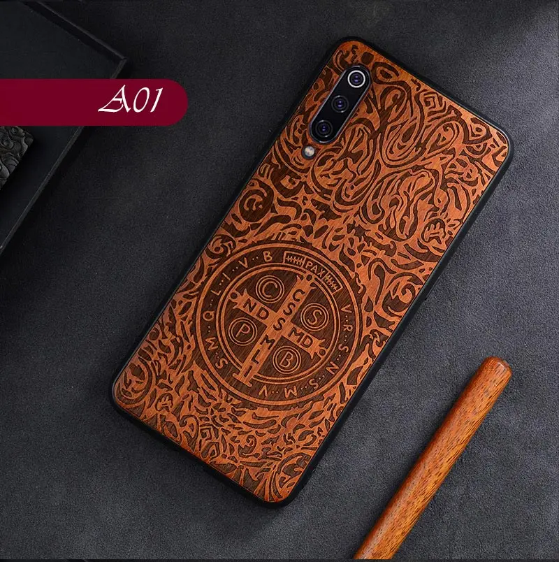 A01 Чехол для Xiaomi mi x 3 2 2S для mi 9T 9 9SE 8 SE CC9 CC9E Red mi Note 8 Pro K20 Твердый Чехол для резьбы по дереву Универсальный деревянный чехол - Цвет: A01