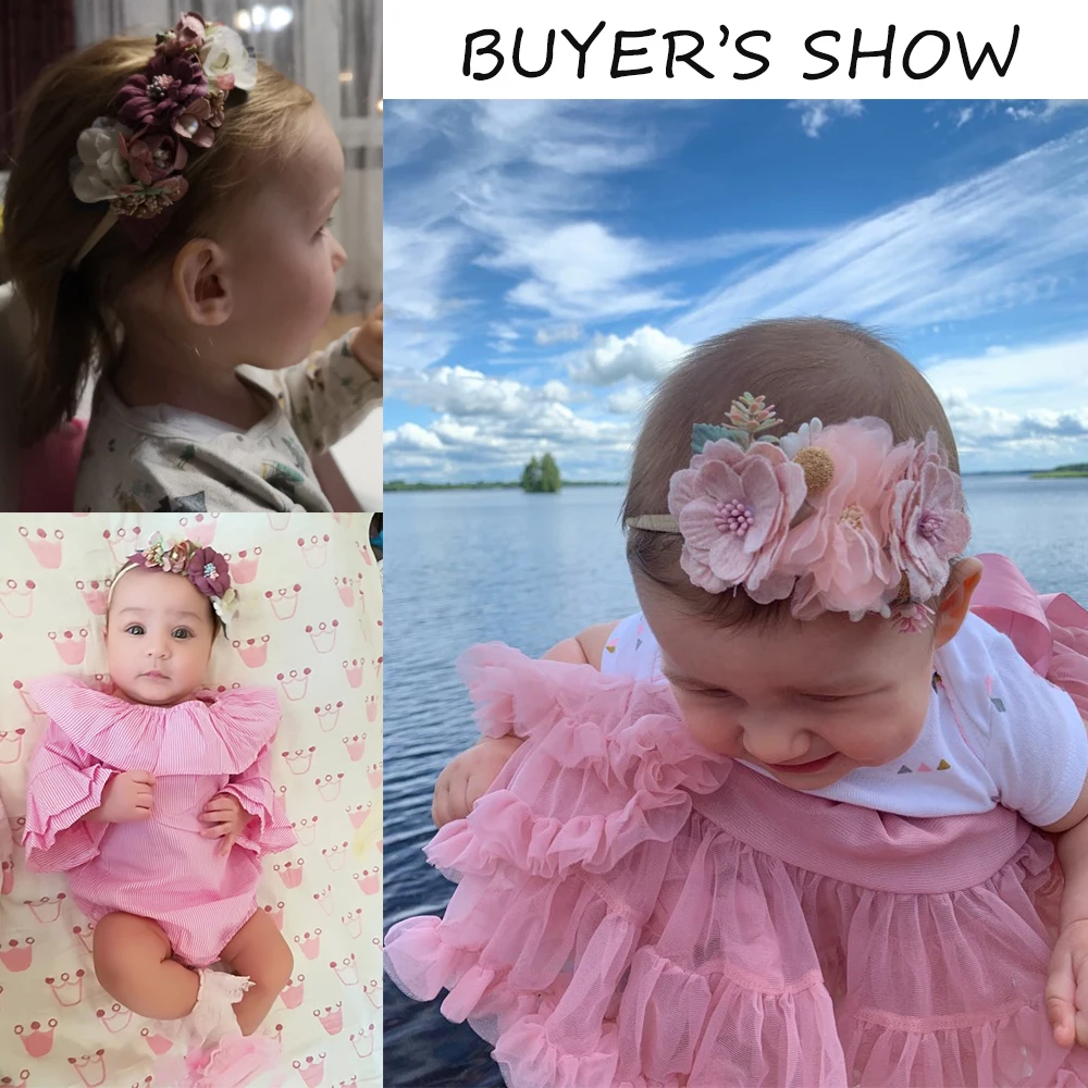 IBOWS Hair Accessories Lovely Baby Headband Fake Flower Nylon Hair Bands For Kids Artificial Floral Elastic Head Bands Headwear