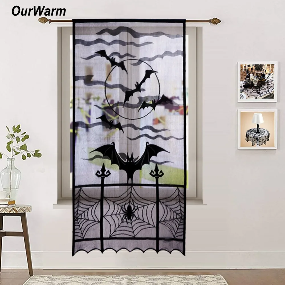 Украшение на Хэллоуин OurWarm кружевная занавеска дверная панель черная оконная