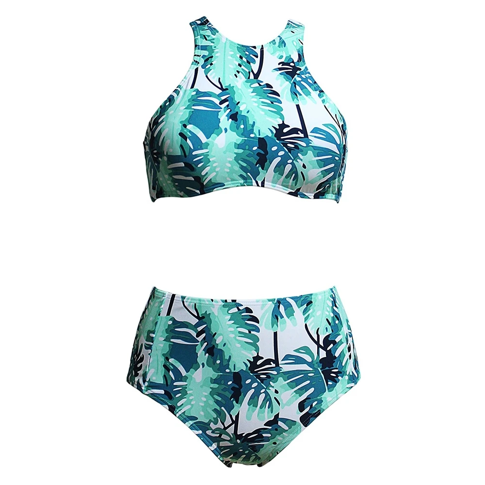 2018 сексуальное бикини с принтом лесных листьев высокая горловина Холтер