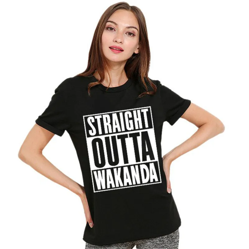 Эффектная прямая женская футболка Wakanda Черная пантера Повседневная хлопковая с