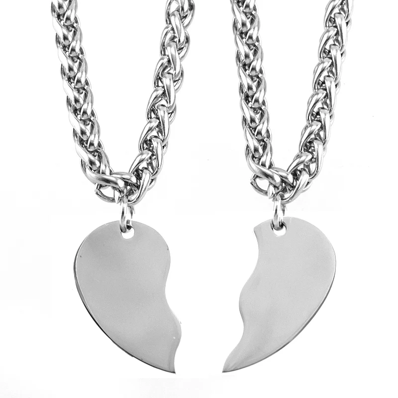 Two Half Heart Charms 100% Stainless Steel Split Pendant Necklace Women Men Gift For Lover Drop Shipping Wholesale | Украшения и