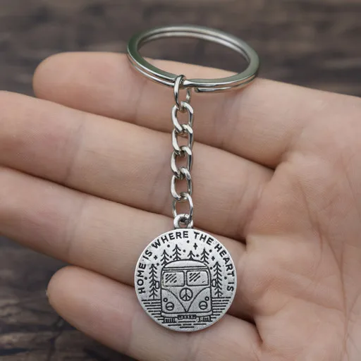 SanLan CarAvan дом где сердце брелок Шарм Мода Keychin моторный ключ кулон подарок ювелирные изделия - Цвет: Серебристый
