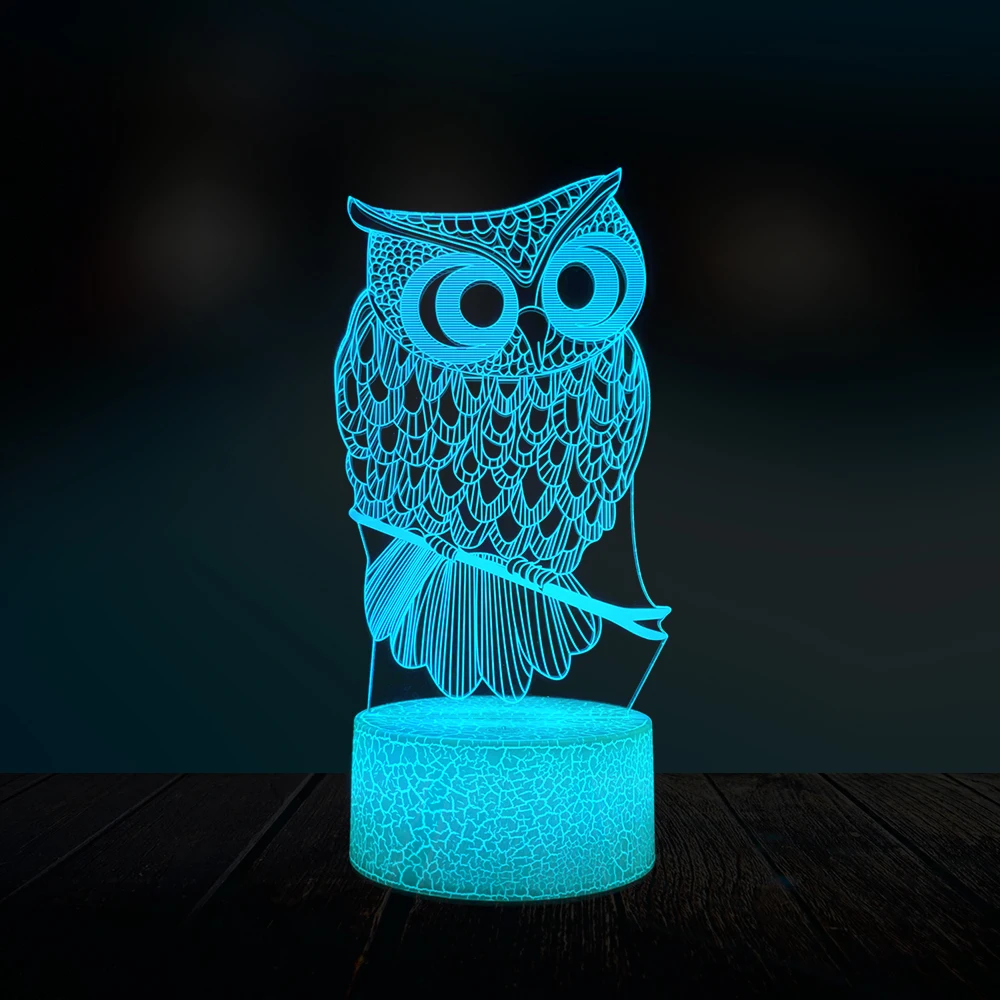 3D лампа в виде совы Креативный светодиодный ночник с USB многоцветный для детской