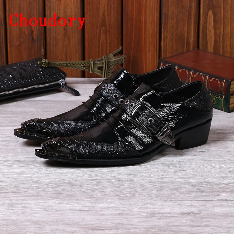 Choudory Мужская Мода Лакированной Кожи Черное Платье Мокасины Из Натуральной