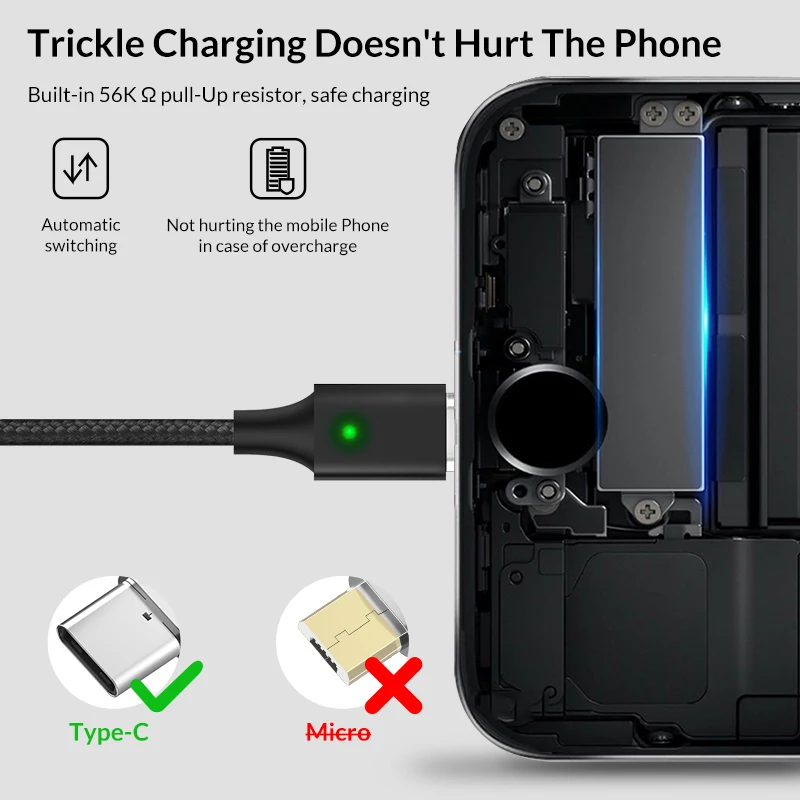 TOPK F Line2 Магнитный кабель USB C с нейлоновой оплеткой светодиодный индикатор