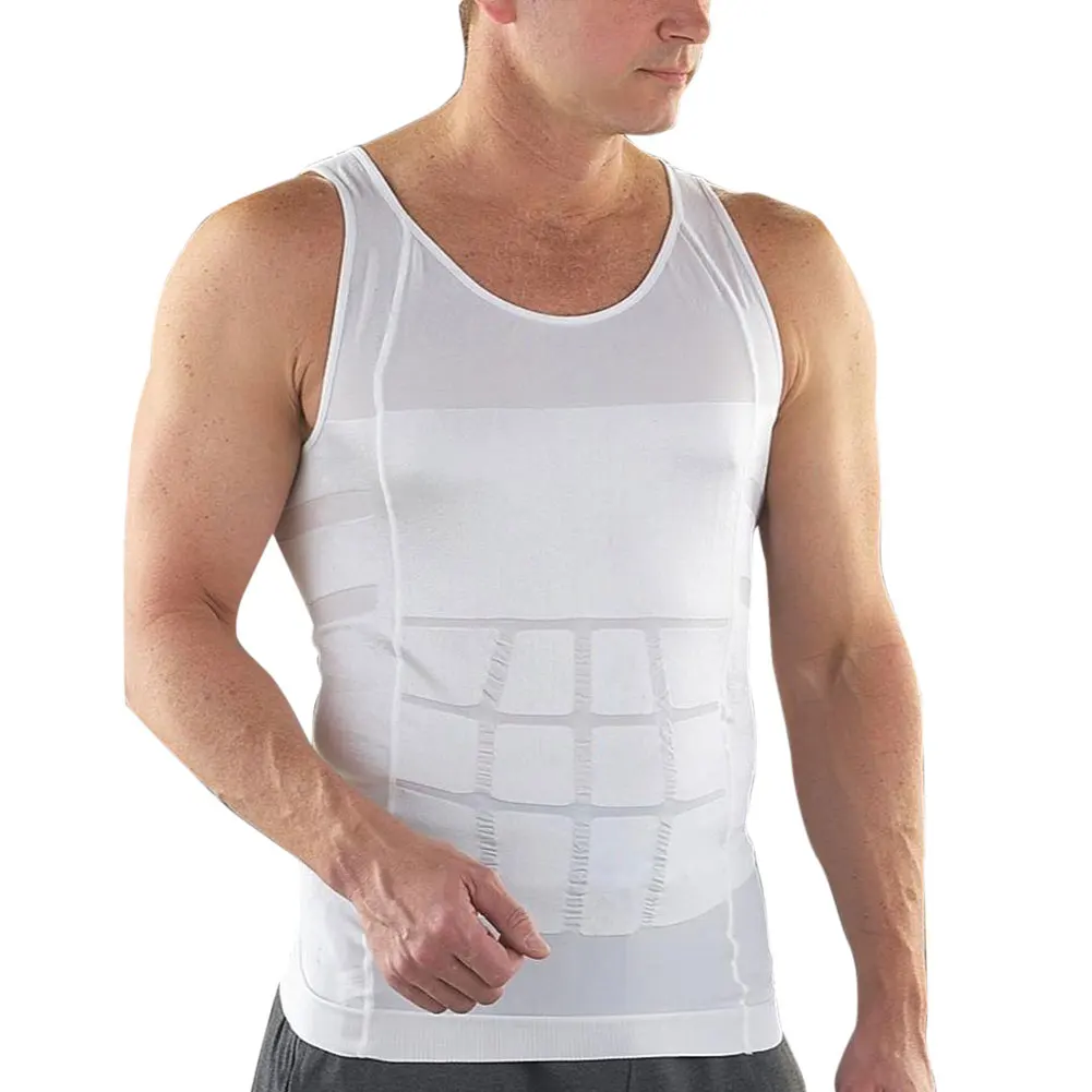 

Undershirt Men Slimming Underwear Body Shaper Waist Corset Vest Shirt Compression Singlet Bodybuidling Fitness Bodysuit White