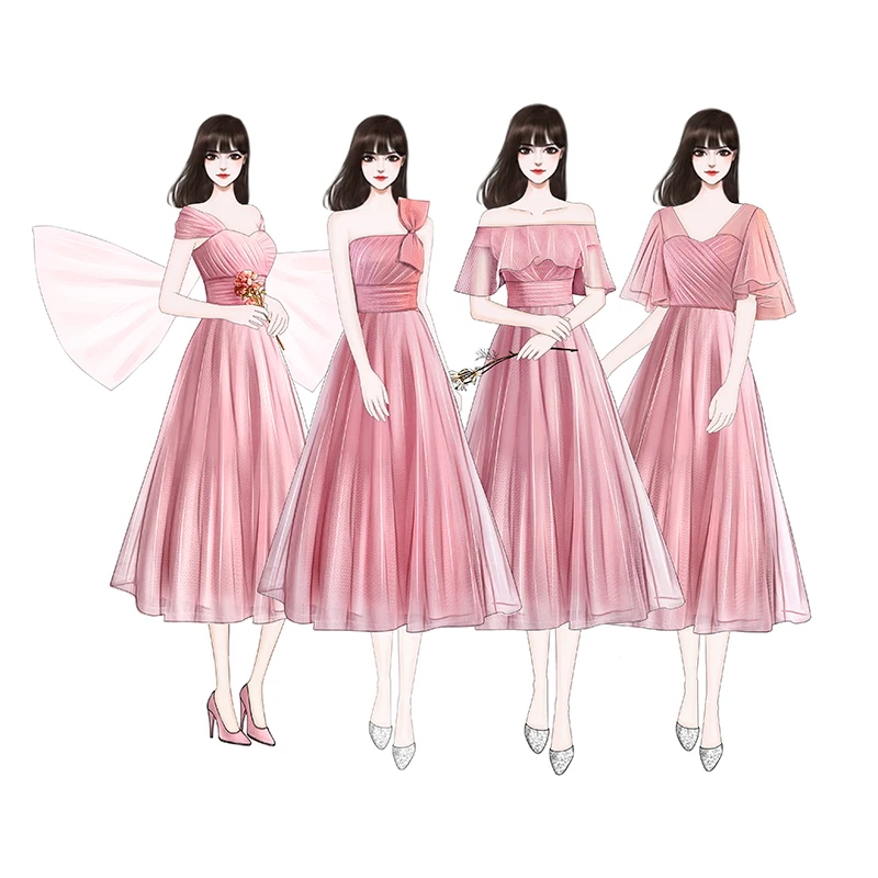 Новое поступление темно розовые платья для подружек невесты 2019 элегантное
