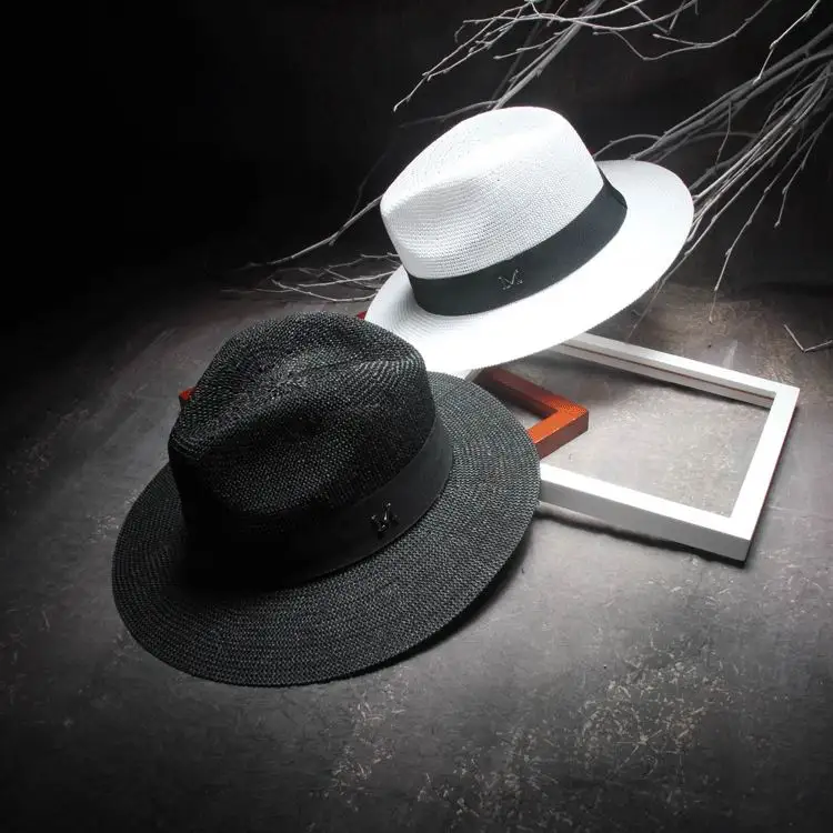 Шляпа Мужская/женская Соломенная элегантная Панама от солнца чёрная/белая
