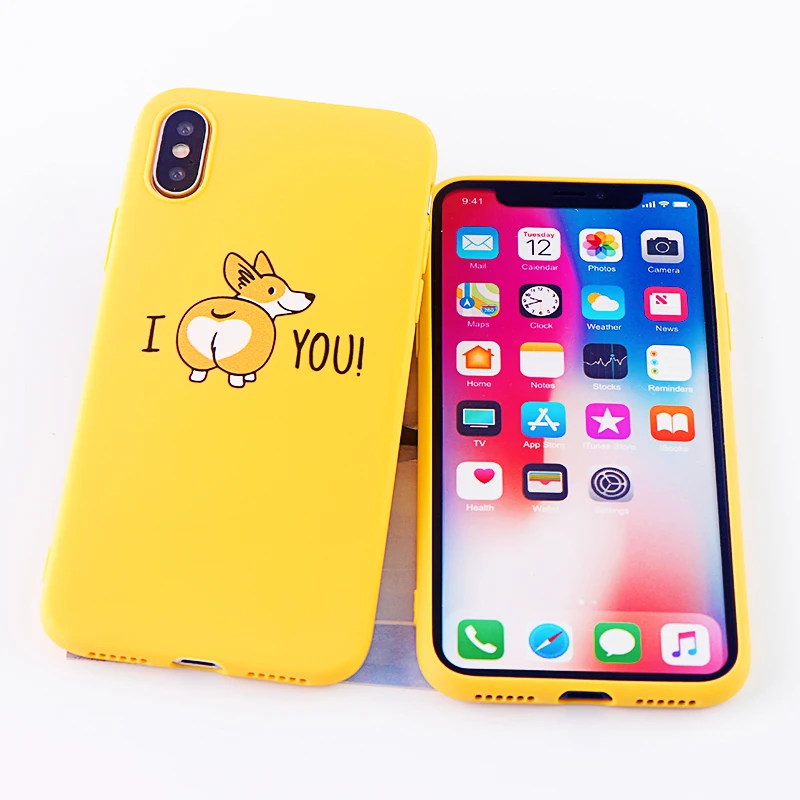 Модные телефонные Шкафы для IPhone X XS MAX XR 8 7 6 S Plus плотный Чехол I Love Corgi Мягкие
