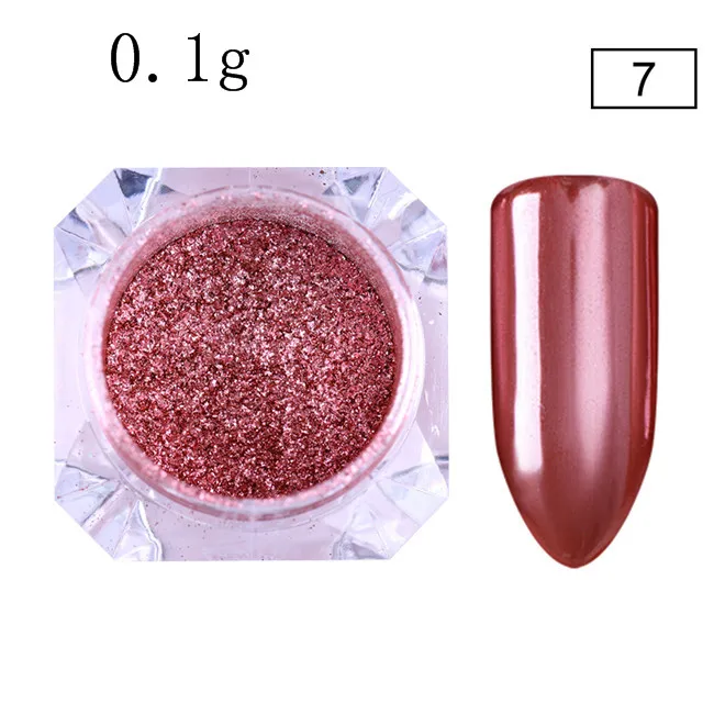 0.1g Rose Gold Dust Голографический блестящий для ногтей порошок Лазерная зеркальная пудра для ногтей хром пигмент пыль Золото Серебро маникюр Дизайн ногтей украшения - Цвет: 0.1g Rose Gold Dust