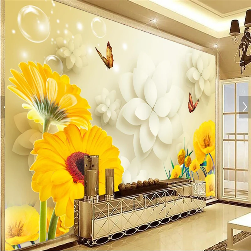 

beibehang Large Custom Wallpaper Mural Sunflower Butterfly 3D Living Room Bedroom TV Background Wall papel de parede 3d