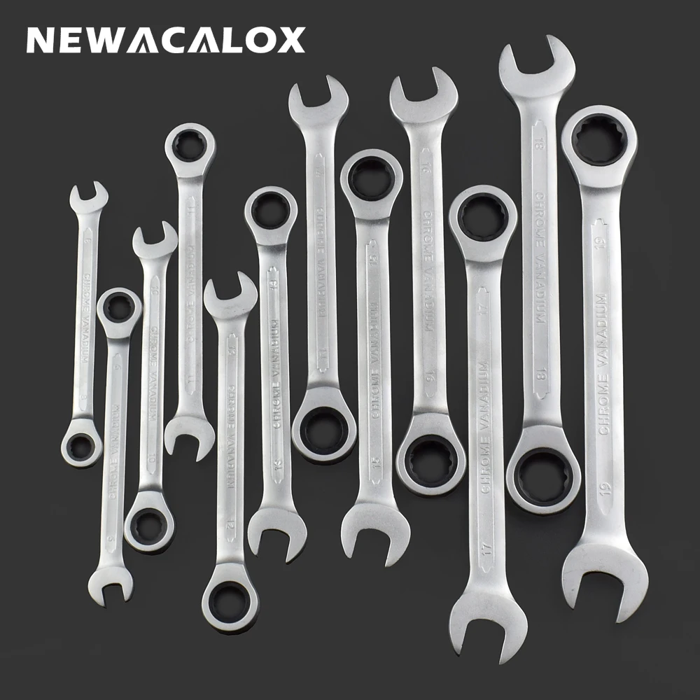 Matt Type NEWACALOX 12 шт. динамометрический ключ набор 8-19 мм трещотка универсальный гаечный ключ набор инструментов для ремонта автомобиля хром-ванадиевая сталь - Цвет: Matt Type