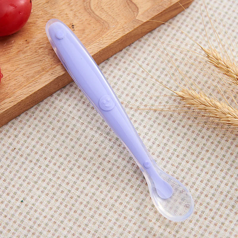 Baby Feeding Spoons Dishes Tableware Children Flatware Cutlery Spoon Silicone Temperature Sensing Patchwork Soup Ladle Tools images - 6