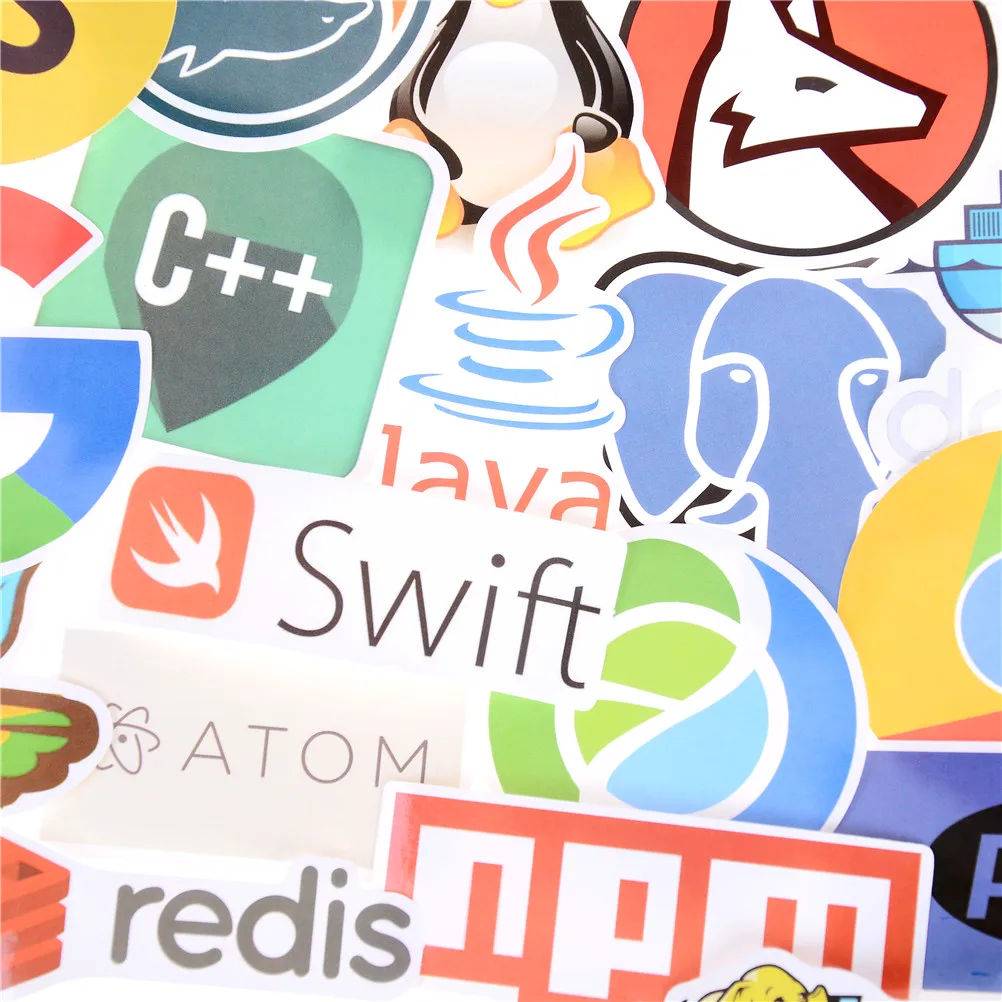 50 шт. для Стикеры автомобиля ноутбука DIY интернет Java JS Php Html Cloud Docker Биткоин язык