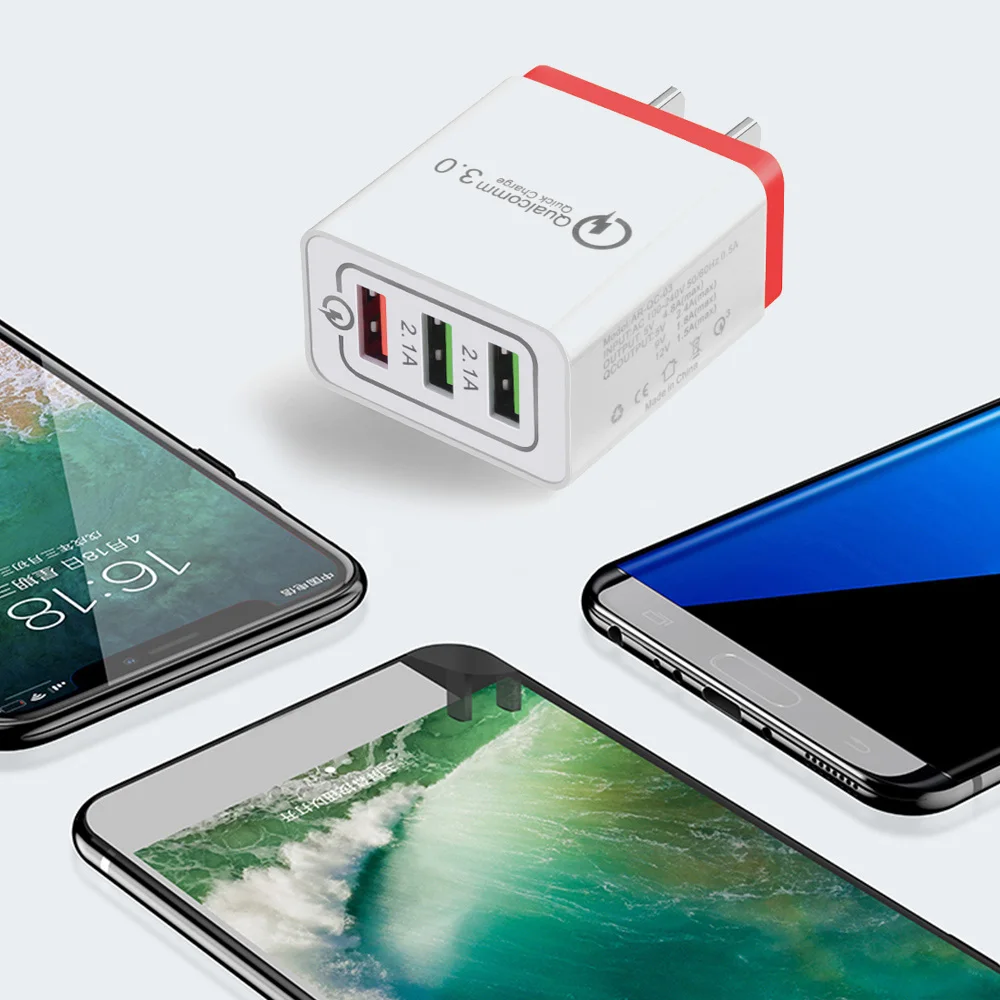 USB зарядное устройство QC3.0 2.1A Быстрая зарядка 3 порта EU US вилка адаптер питания дорожное настенное зарядное устройство розетка для iPhone samsung S8 S9