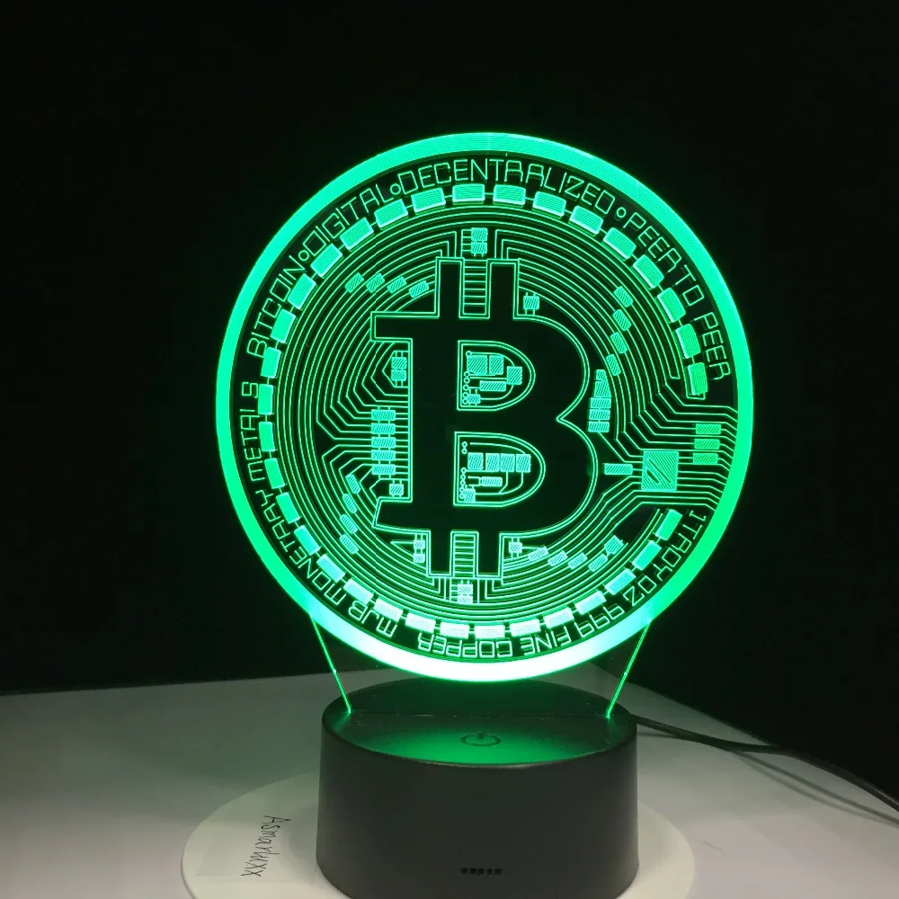 3D LED Биткоин знак ночные светильники 7 Красочные USB монета символ настольная лампа