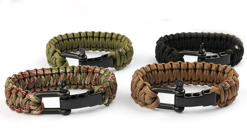 

Outdoor Camping Rescue Paracord Bracelets Parachute Cord Men Emergency Rope Black Stainless steel Survival Buckles Bracelet