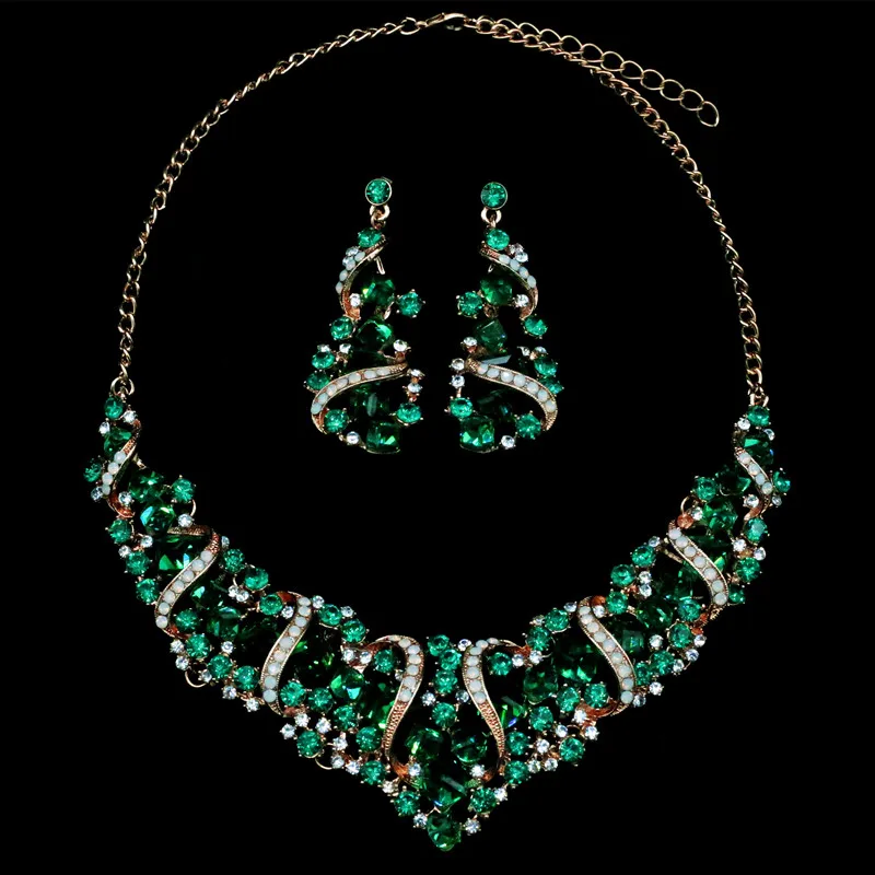 HanCheng New Fashion Luxury Statement Rhinestone Multicolor Cube Crystal Golden Metal Alloy Necklace/Earrings For Women Jewelry | Украшения