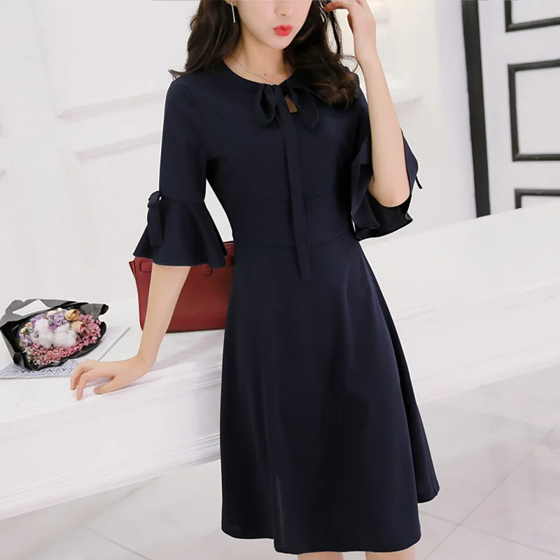 modis spring summer new fashion Bow mini dress Work women's Korean splice dresses vestidos tide black Party women | Женская одежда