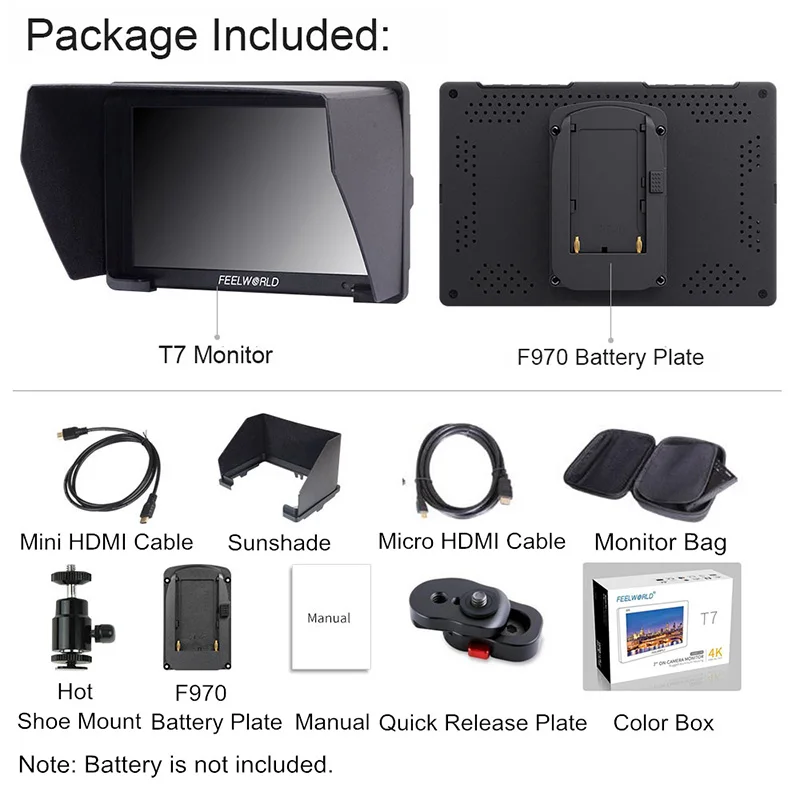 Feelworld T7 " ips 4K HDMI на камеру полевой монитор Full HD 1920x1200 с сумкой БЫСТРОРАЗЪЕМНАЯ пластина для sony Canon Nikon и т. Д - Цвет: T7 Add Bag Plate