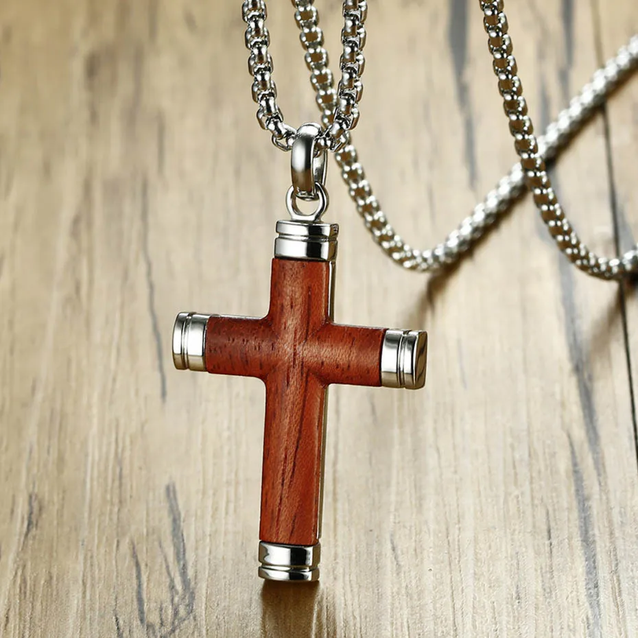 Relodi титановая сталь Грушевый цвет деревянный крест подвеска ожерелье мужские
