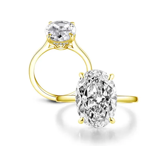 Yellow Gold Color AINOUSHI 925 стерлингового серебра обручальные кольца для женщин 5ct овальные Solitiare Halo кольца украшение для влюбленных женское кольцо argent squillare - Цвет основного камня: Yellow Gold Color