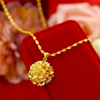 pure yellow gold color necklaces for women flower pendant necklace collier choker wedding bridal jewelry accessories bijoux