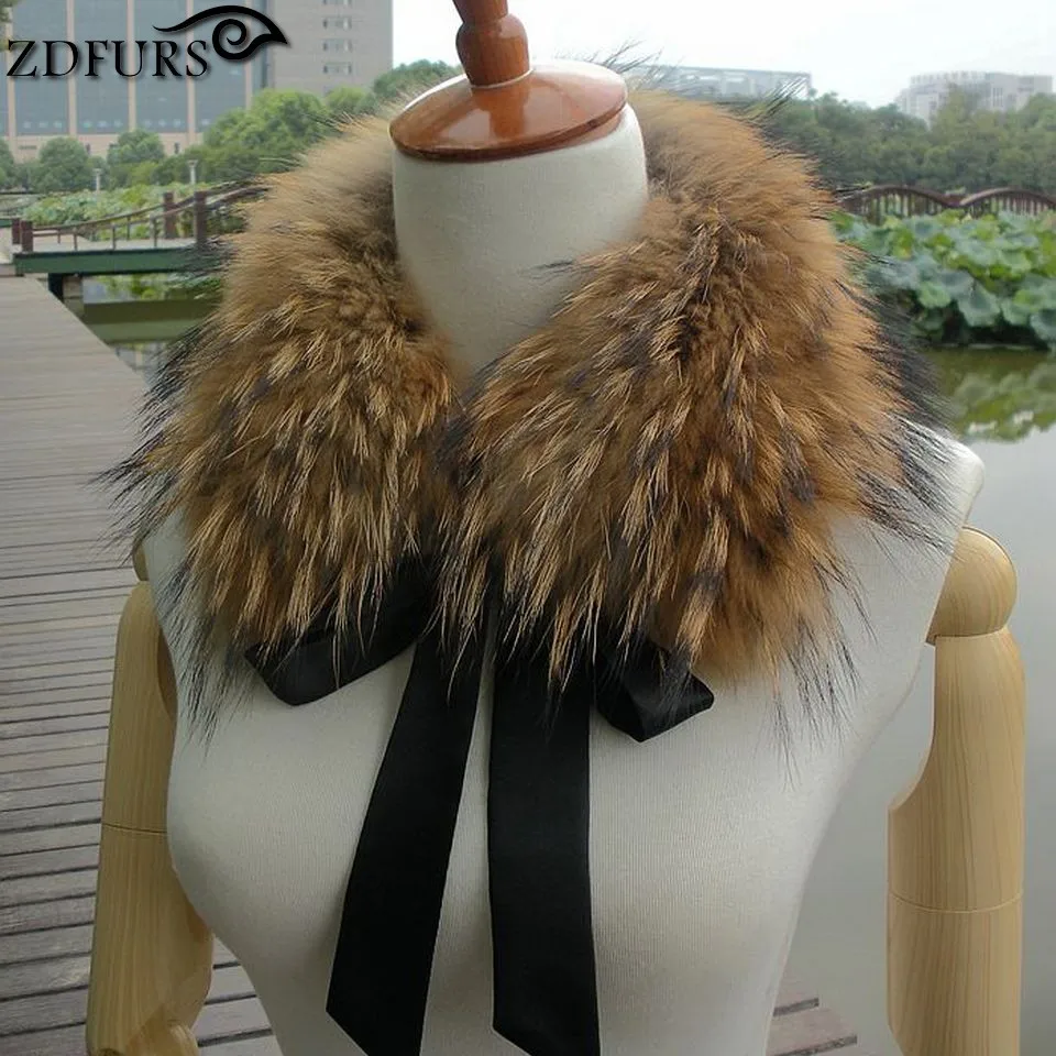 ZDFURS * Настоящий С воротником из меха енота глушитель меховой шарф для зимы с