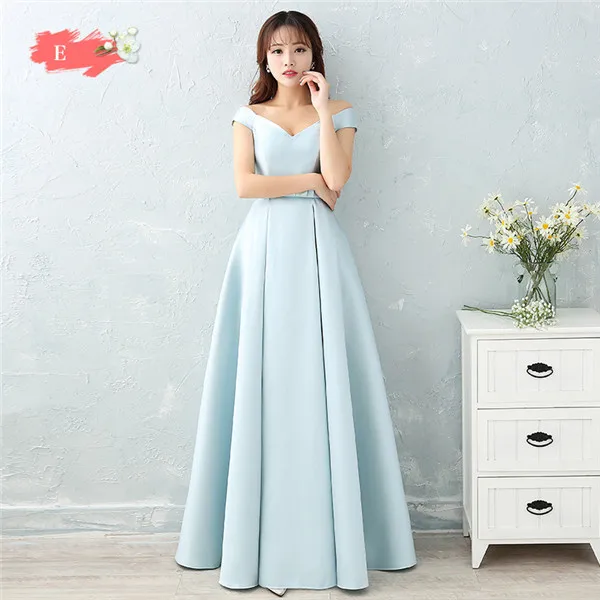 Light Blue E Style Элегантное Длинное платье подружки невесты es светильник синий вырез лодочкой, для подружки невесты, платье с открытыми плечами платья для Свадебная вечеринка mingli Tengda - Цвет: Light Blue E Style