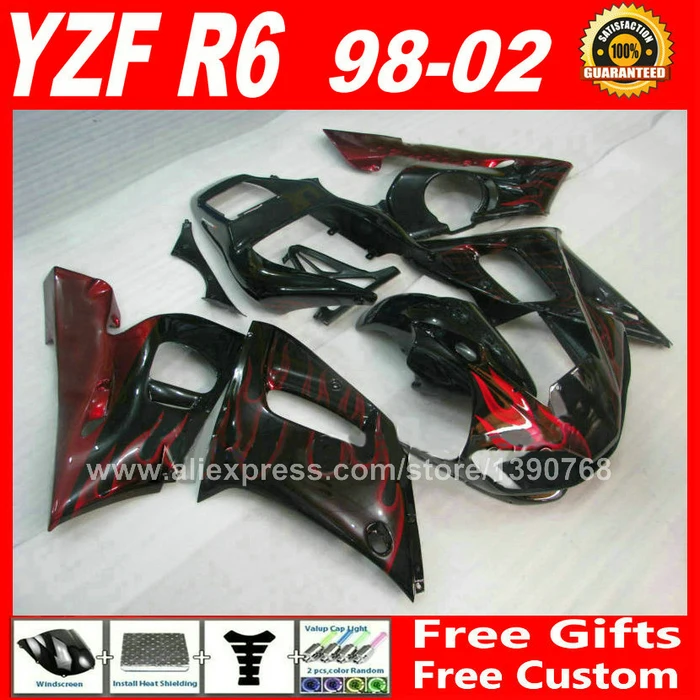 

Красные Обтекатели с пламенем Набор для YAMAHA R6 1998-2002 ABS Запчасти Набор 98 99 00 01 02 наборы обтекателей YZF 600 1999 2000 2001