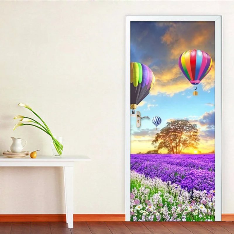 Romantic Hot Air Balloon Flower Sea Wall Door Sticker Living Room Bedroom Home Decor Paste PVC Self-Adhesive Wallpaper 3D Murals | Дом и сад