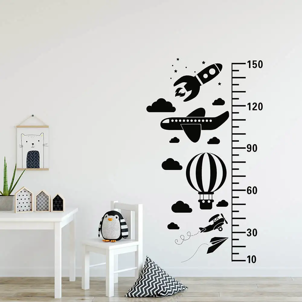 

Blue Sky Growth Chart Decal Rocket Helicopter Airplane Hot-Air Balloon Growth Chart Wall Sticker 765N