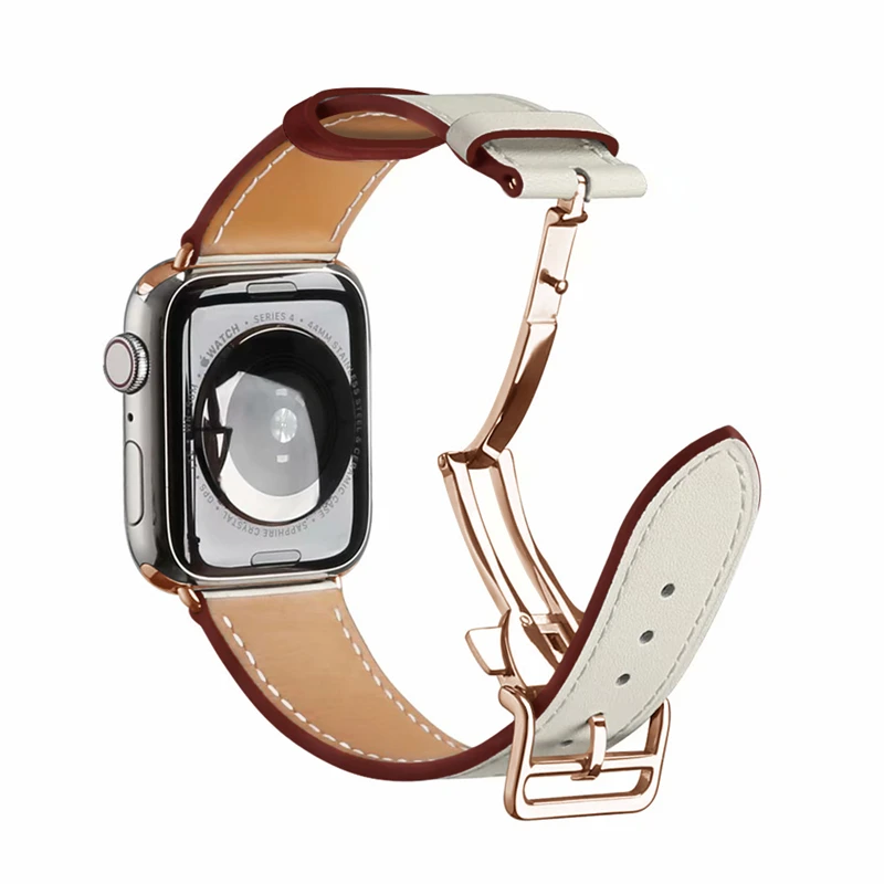 Herm Logo, розовое золото, натуральная кожа, один тур, браслет для часов Apple Watch Series 5 4 44/40 мм, замена для iWatch