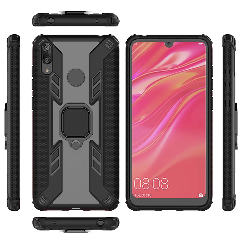 Броня чехол для Huawei Y7 2019 Магнитный палец кольцо защитный жесткий противоударный