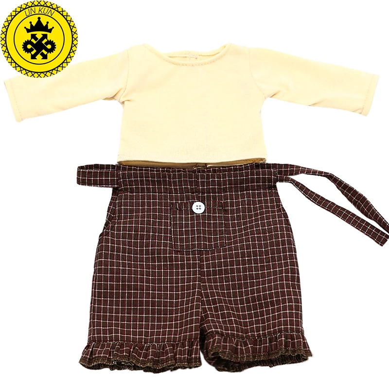 

18 inch Girl Doll Clothes Apricot Shirt + Overalls Suit for 18 inch Girl Doll Accessories Children's Day Gift 609
