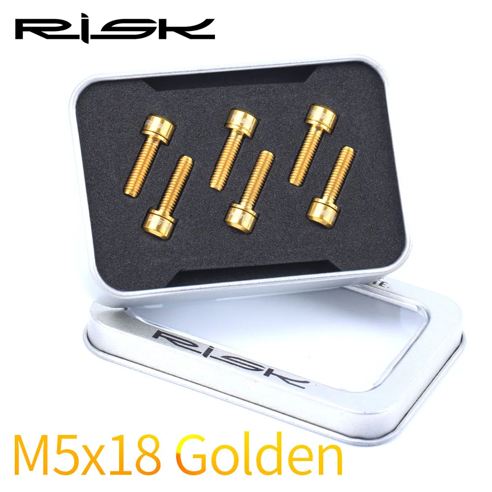 Golden-M5 18-W 6 шт. риск титановые велосипедные болты для выноса руля сверхлегкие M5* 18 мм/M5*20 мм с шайбами MTB дорожный велосипед ШТОК крепежные винты велосипедные части - Цвет: Golden-M5 18-W