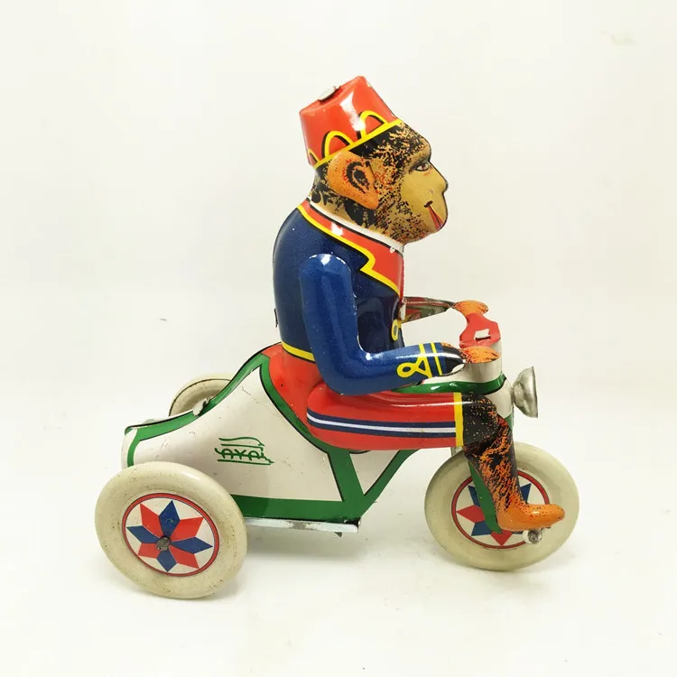 

[Funny] Adult Collection Retro Wind up toy Metal Tin circus Monkey ride tricyc car Mechanical toy Clockwork toy figures gift toy