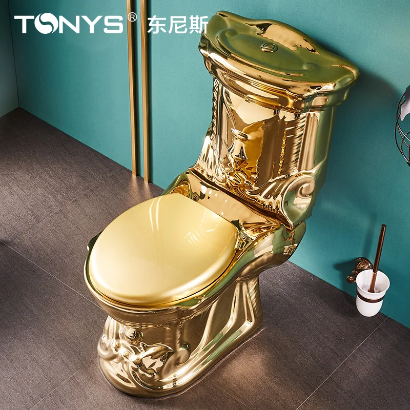 

Two Piece style ceramic toilets quality Luxury gold color ktv flush toilet Villa clubhouse Bathroom Wash-down ceramic closestool