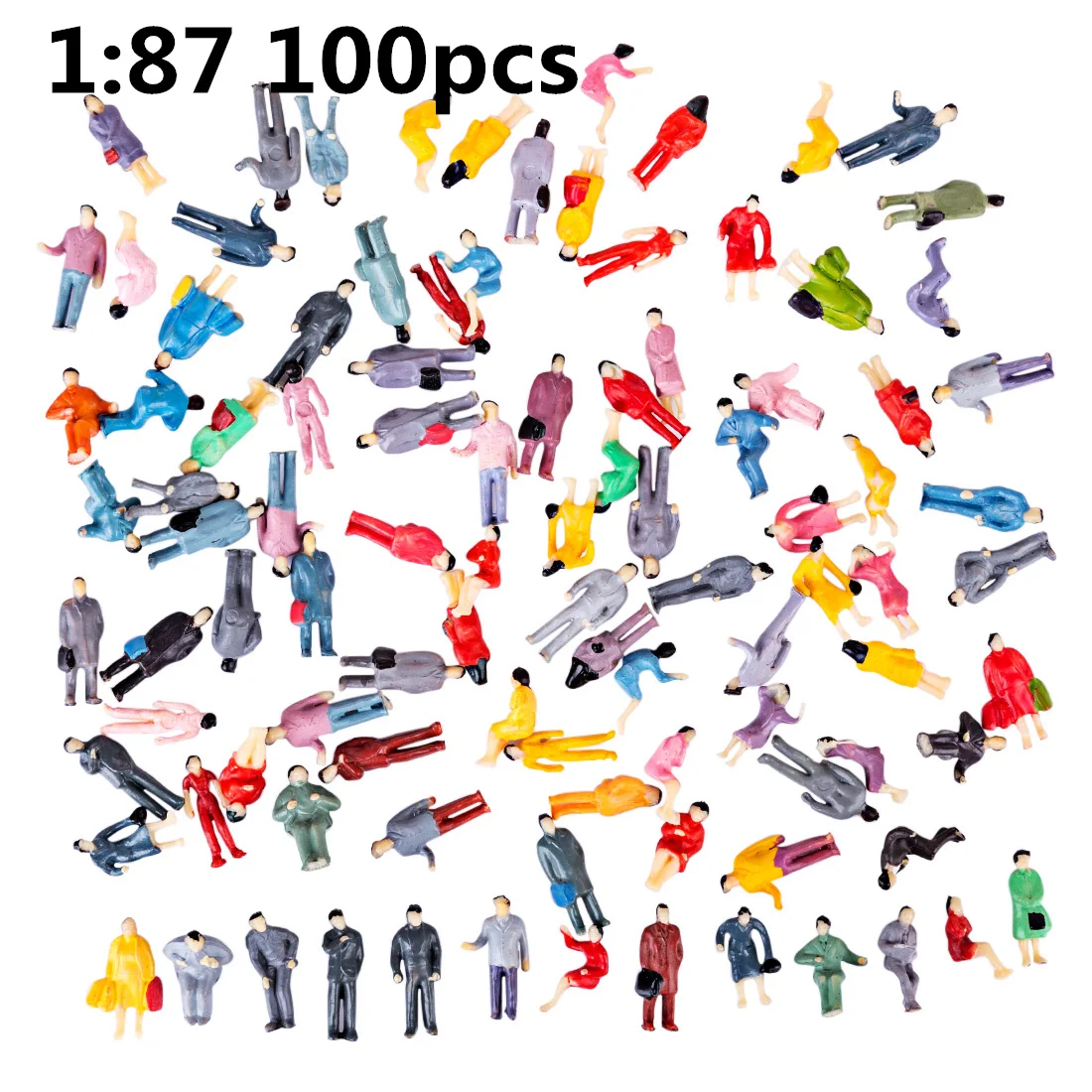 100pcs 50/100 шт 1:50/75/87/100/150 HO миниатюрные фигурки модель для поездок на поезде, ж/д персонажами настольной-красочные(случайный Тип - Цвет: 100pcs