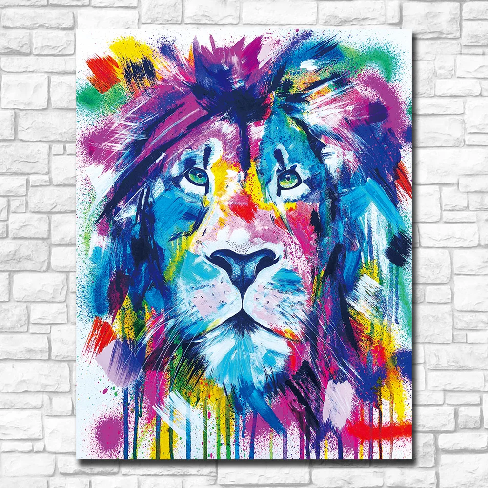 Большой Размеры Wall Art Цвета фестиваль Лев рисунок на холсте для Гостиная