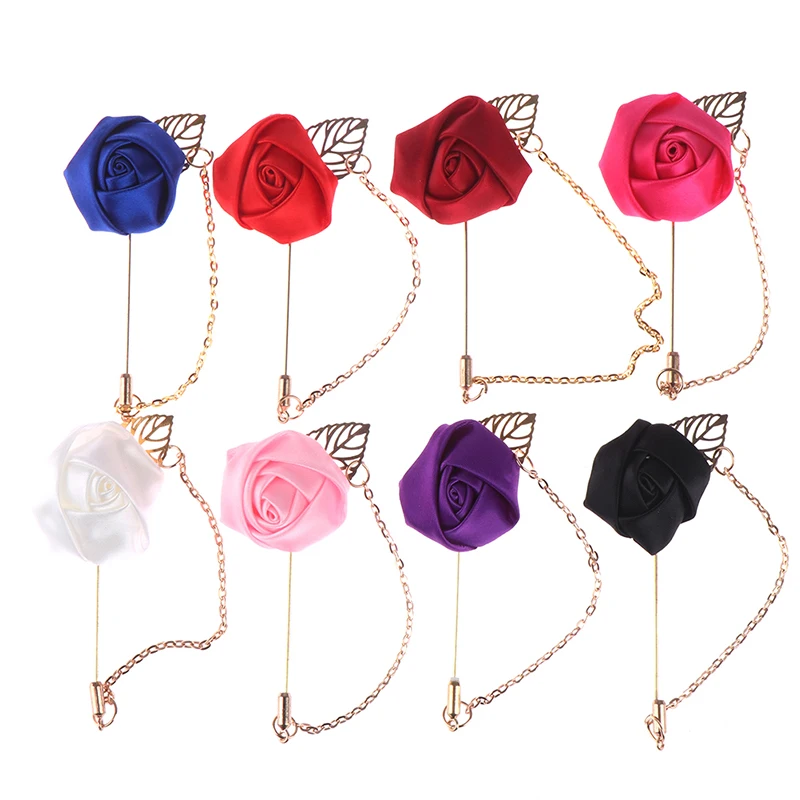 Атласные розы свадебные бутоньерка жених сплав лист Свадебный искусственный