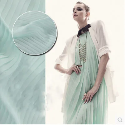 

Midsummer memory summer all-match essential classic Pleated Chiffon fabric mint green