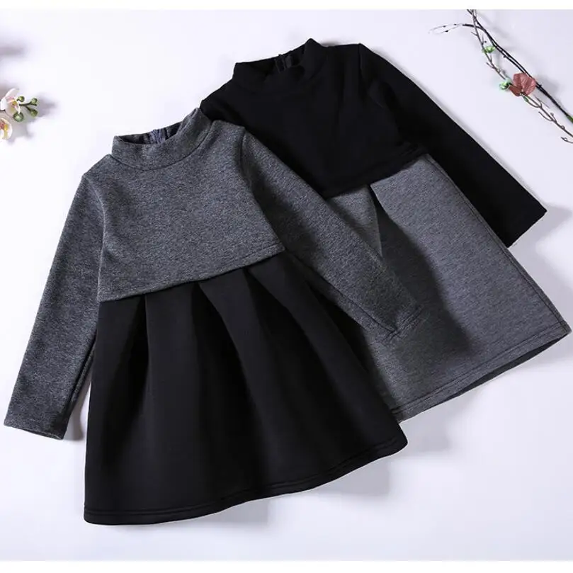 2019 Warm Thick Spring Winter Turtleneck Black Princess Dress Kids For Girl Long Sleeve Party Baby Toddler Child Dresses | Детская