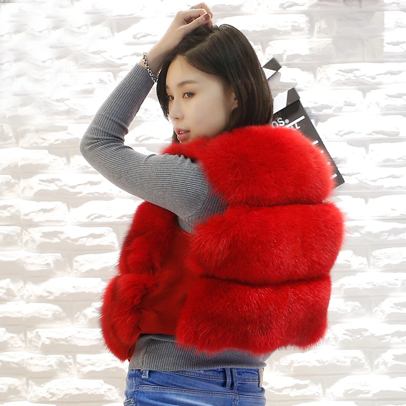 Women Natural Real Fox Fur Vest Autumn Winter Ladies 3 Strips Gilet Sleeveless Genuine Fur Coat Female Real Fur Vest Waistcoat