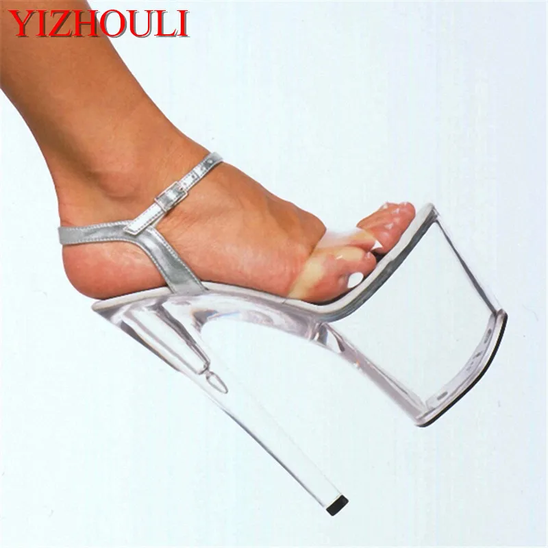 

20cm high-heeled shoes transparent crystal sandals 8 inch wedding dress shoes back strap party Exotic Dancer performance Sandals
