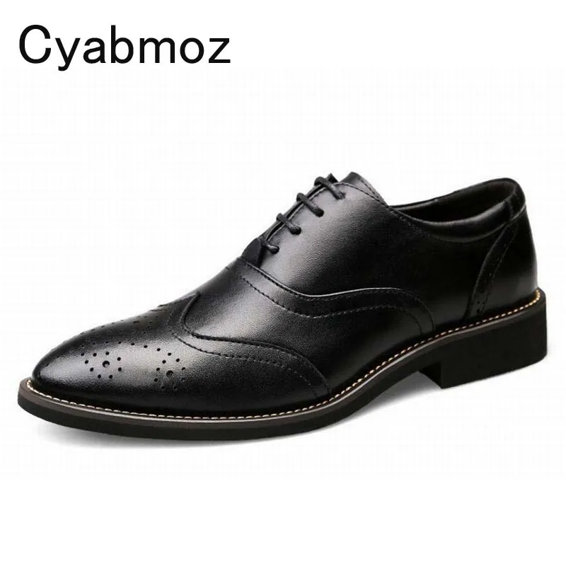 

Cyabmoz Brand Men Oxfords Shoes British Style Carved Genuine Leather Shoe Brogue Shoes Lace-Up Bullock Business Dress Men's Flat